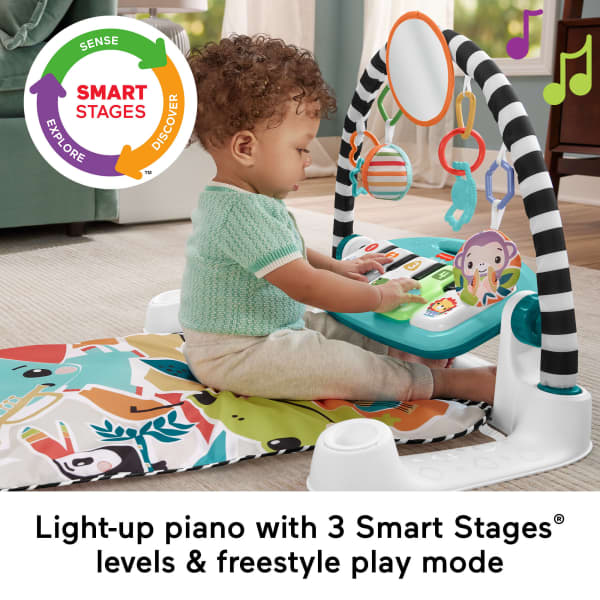 Mattel Fisher-Price Glow And Grow Kick & Play Piano Gym Baby Playmat With Musical Learning Toy Blue