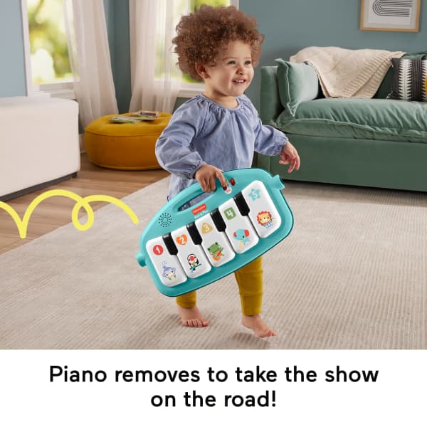 Mattel Fisher-Price Glow And Grow Kick & Play Piano Gym Baby Playmat With Musical Learning Toy Blue