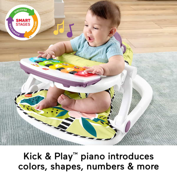 Mattel Fisher-Price Kick & Play Deluxe Sit-Me-Up Seat Purple Monkey Baby Chair & Piano Learning Toy
