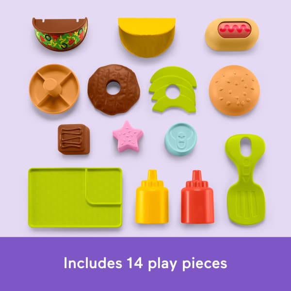 Mattel Fisher-Price Laugh & Learn 4-In-1 Snack Cart Push Walker Baby & Toddler Learning Toy 14 Play Pieces Multilanguage Version
