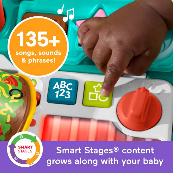 Mattel Fisher-Price Laugh & Learn 4-in-1 Snack Cart Walker Baby & Toddler Learning Toy 14 Play Pieces Multilanguage Version