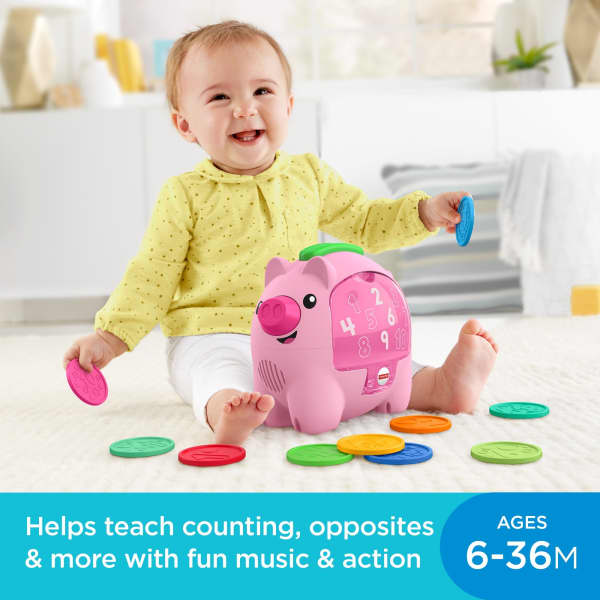 mattel Fisher-Price Laugh & Learn Count & Rumble Piggy Bank Baby & Toddler Toy With Music & Motion