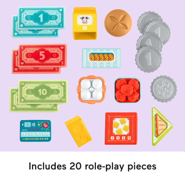 Mattel Fisher-Price Laugh & Learn Count & Shop Cash Register Electronic Toddler Learning Toy 20 Pieces