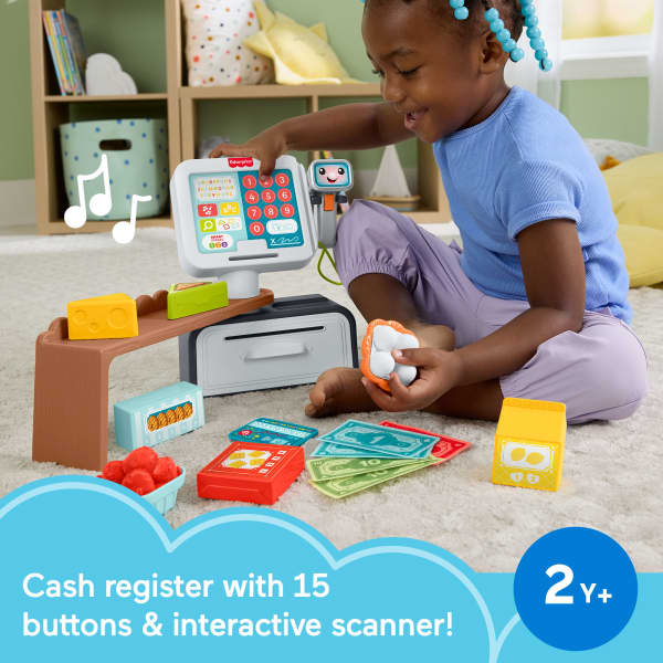 mattel Fisher-Price Laugh & Learn Count & Shop Cash Register Electronic Toddler Learning Toy 20 Pieces