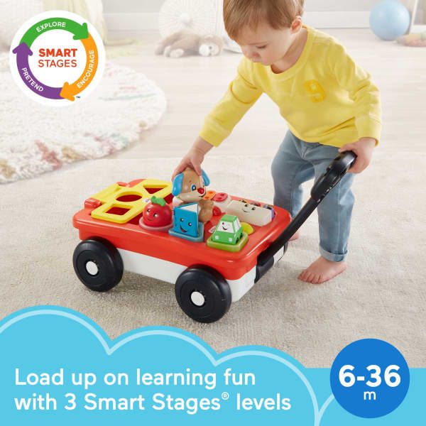 mattel Fisher-Price Laugh & Learn Pull & Play Learning Wagon Baby & Toddler Toy With 4 Accessories