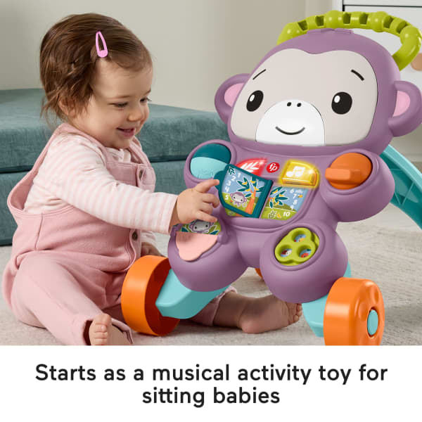 Mattel Fisher-Price Learn With Me Purple Monkey Push Walker Baby Musical Learning Activity Toy