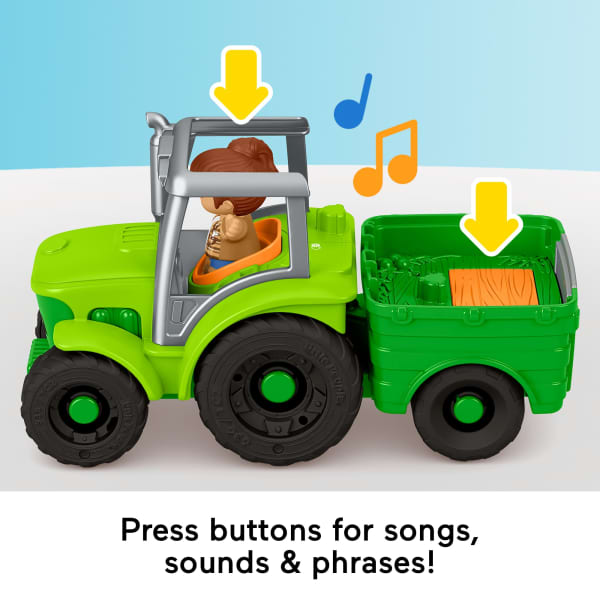 Mattel Fisher-Price Little People Push & Play Tractor Musical Toy Farm Vehicle & 2 Figures For Toddlers Multilanguage Version