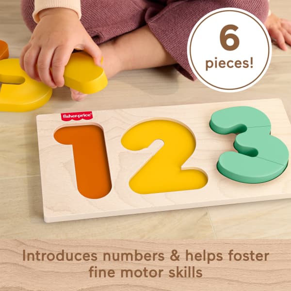 Mattel Fisher-Price Montessori Wooden 1-2-3 Puzzle Toddler Learning Toy 7 Wood Pieces