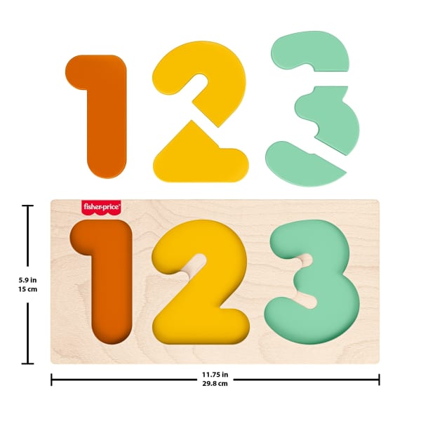 Mattel Fisher-Price Montessori Wooden 1-2-3 Puzzle Toddler Learning Toy 7 Wood Pieces