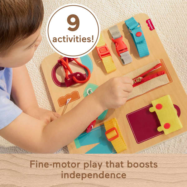 Mattel Fisher-Price Montessori Wooden Dressing Busy Board Learning Activity For Kids