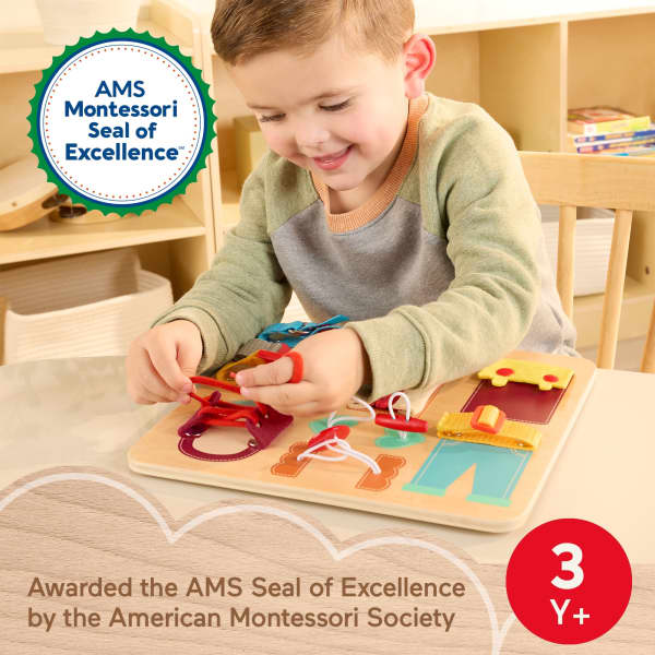 mattel Fisher-Price Montessori Wooden Dressing Busy Board Learning Activity For Kids