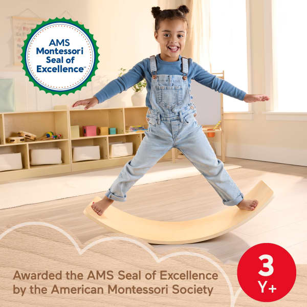 mattel Fisher-Price Montessori Wooden Rockin’ Balance Board Learning Activity For Kids 31.7 inches