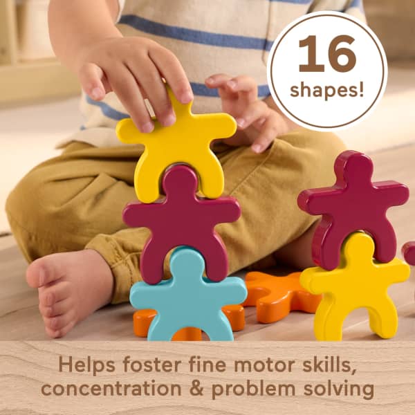 mattel Fisher-Price Montessori Wooden Stacking Shapes Set Of 16 Wood Pieces For Toddlers & Kids