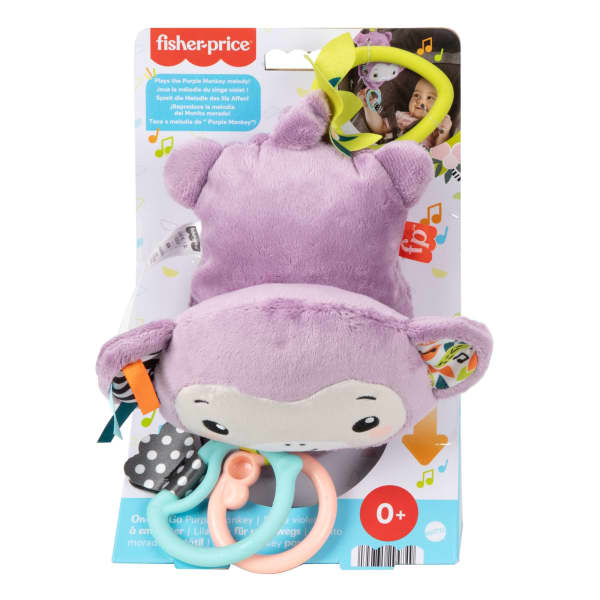 Mattel Fisher-Price On-The-Go Purple Monkey Plush Baby Stroller Sensory Toy For Newborns