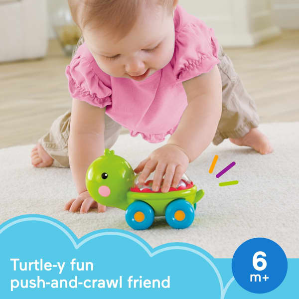 mattel Fisher-Price Poppity Pop Turtle Push-Along Vehicle With Sounds For Infant Crawling Play