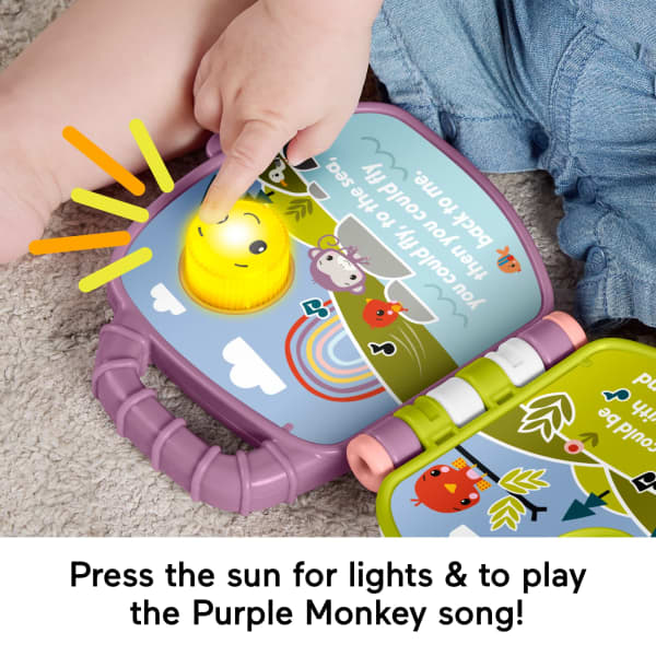 Mattel Fisher-Price Purple Monkey Musical Storybook Toy For Baby & Toddler With Lights & Sounds