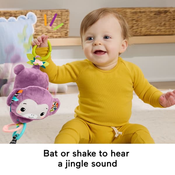 Mattel Fisher-Price Sing & Go Purple Monkey Plush Baby Stroller Sensory Toy For Newborns