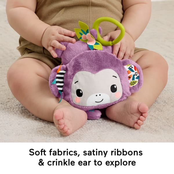 Mattel Fisher-Price Sing & Go Purple Monkey Plush Baby Stroller Sensory Toy For Newborns