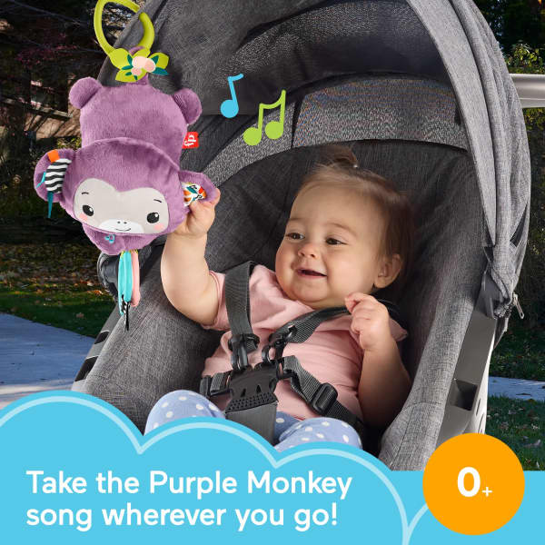 mattel Fisher-Price Sing & Go Purple Monkey Plush Baby Stroller Sensory Toy For Newborns