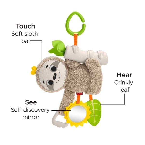 Mattel Fisher-Price Slow Much Fun Stroller Sloth Baby Toy With Sensory Details For Newborns