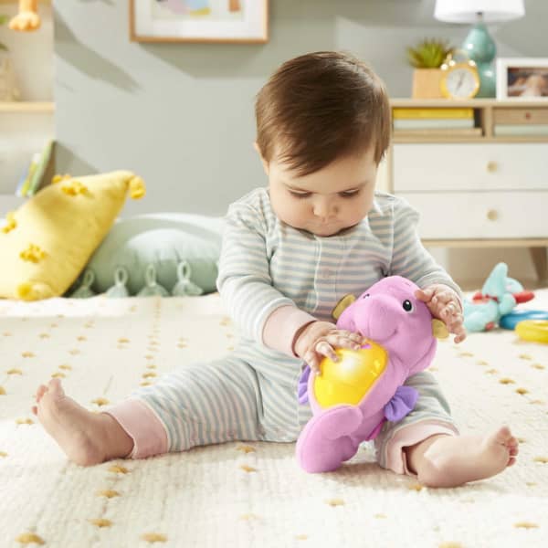 mattel Fisher-Price Soothe & Glow Seahorse Musical Plush Toy & Sound Machine For Baby With Lights Pink