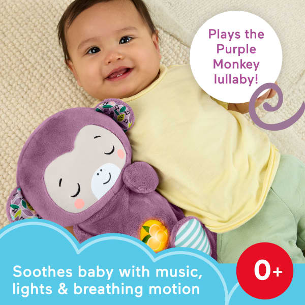 mattel Fisher-Price Soothe ‘n Snuggle Purple Monkey Baby Toy & Sound Machine With Breathing Motion