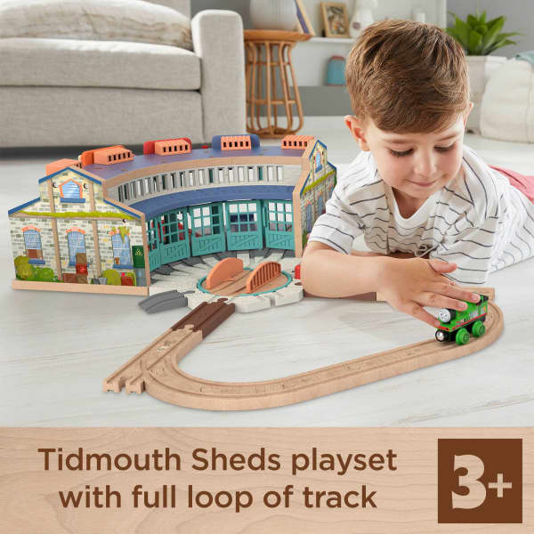 mattel Fisher-Price Thomas & Friends Wooden Railway Tidmouth Sheds Starter Train Set