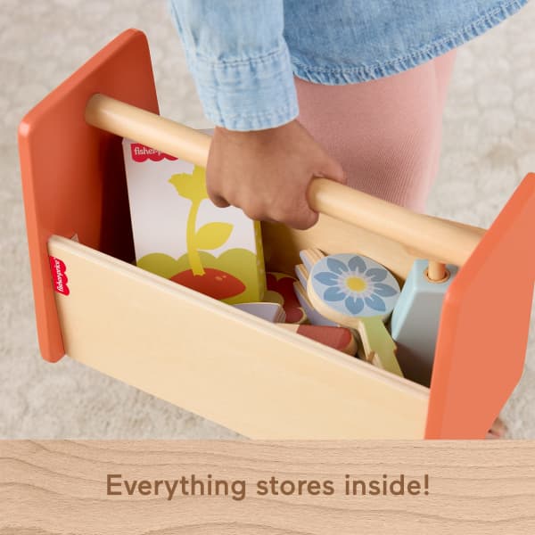 Mattel Fisher-Price Tiny Garden Wooden Garden Caddy Pretend Play Set With Tools For Kids 12 Wood Pieces