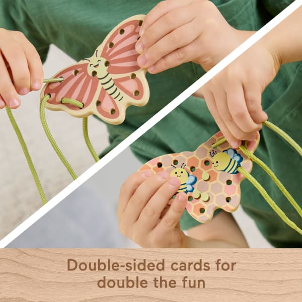 Mattel Fisher-Price Tiny Garden Wooden Lacing Activity Toy For Kids 5 Wood Cards & 5 Laces