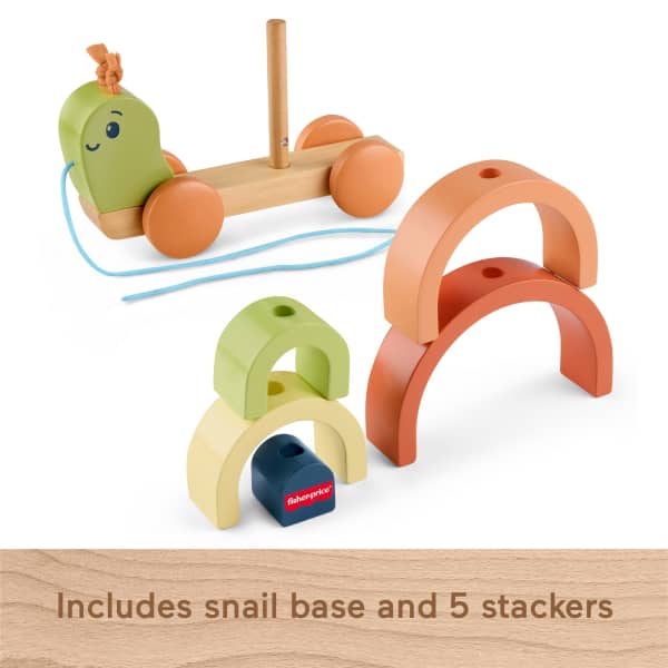 Mattel Fisher-Price Tiny Garden Wooden Pull-Along Stacking Snail Toddler Toy 6 Wood Pieces