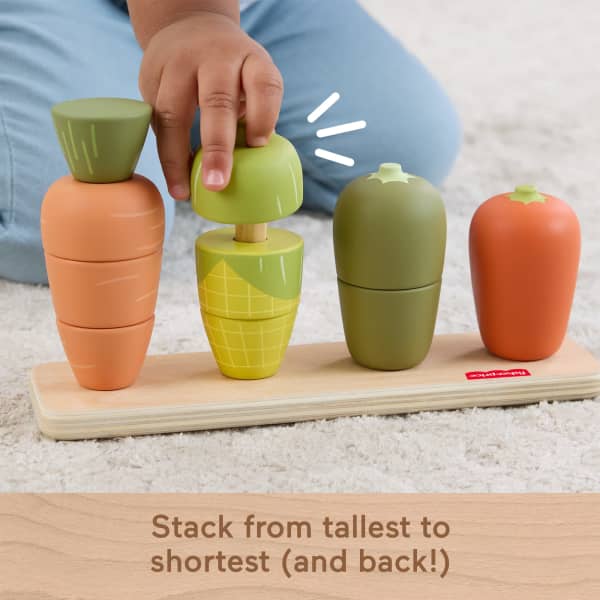 Mattel Fisher-Price Tiny Garden Wooden Veggie Stacker Toddler Activity Toy 11 Wood Pieces