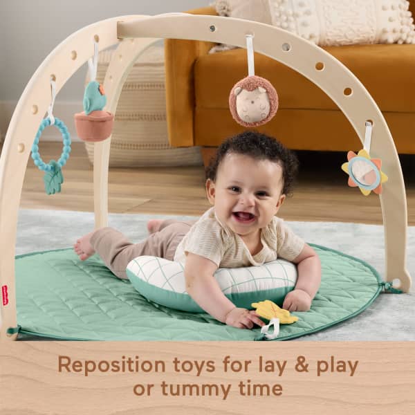 Mattel Fisher-Price Wood Baby Playmat Lay & Play Deluxe Activity Gym With Wooden Frame & Tummy Time Sensory Toys For Newborns 0+ Months