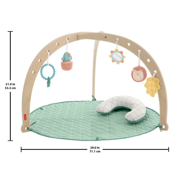 Mattel Fisher-Price Wood Baby Playmat Lay & Play Deluxe Activity Gym With Wooden Frame & Tummy Time Sensory Toys For Newborns 0+ Months