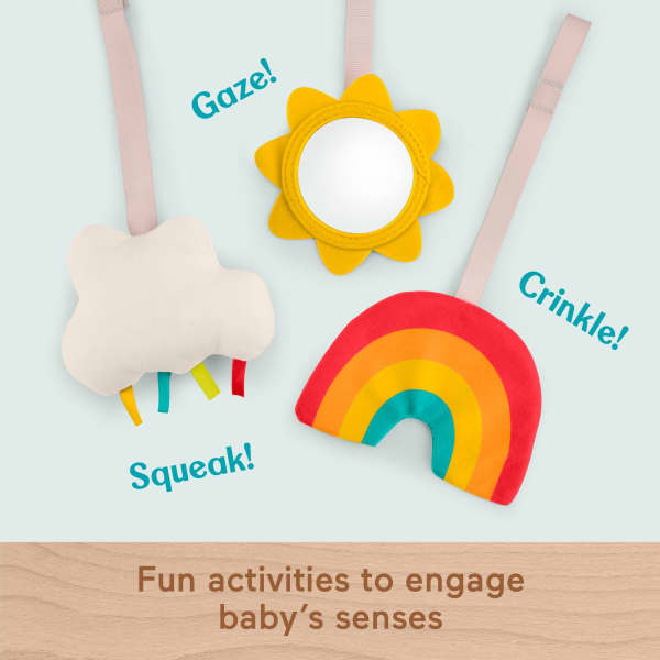 Mattel Fisher-Price Wooden Activity Gym Wood Frame With 3 Sensory Toys & Mat For Newborn Babies