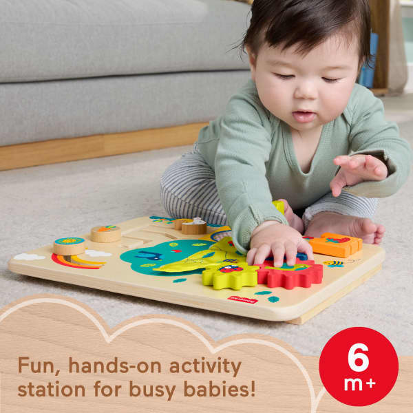 mattel Fisher-Price Wooden Activity Station Baby Busy Board Toy For Developmental Play 1 Wood Piece