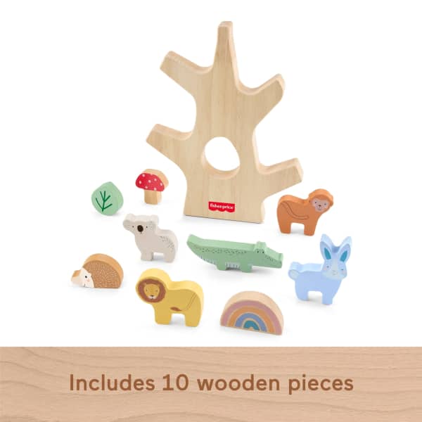 Mattel Fisher-Price Wooden Balance Tree Preschool Stacking Activity Toy 10 Wood Pieces