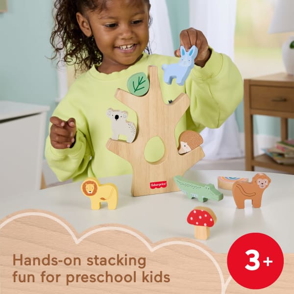 mattel Fisher-Price Wooden Balance Tree Preschool Stacking Activity Toy 10 Wood Pieces