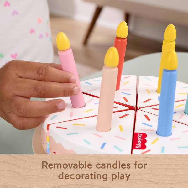 Mattel Fisher-Price Wooden Cake Pretend Food Decorating Set For Preschool Kids 14 Wood Pieces
