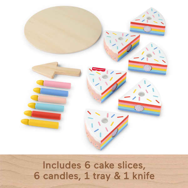 Mattel Fisher-Price Wooden Cake Pretend Food Decorating Set For Preschool Kids 14 Wood Pieces