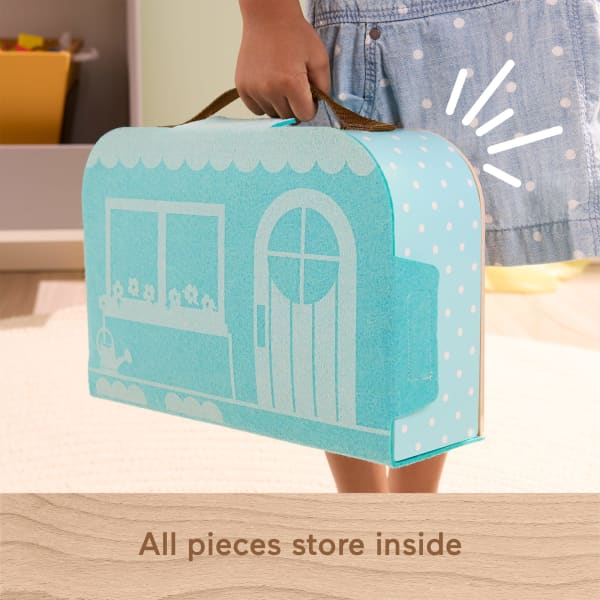 Mattel Fisher-Price Wooden Carry Along Dollhouse Portable Playset For Preschool Kids 15 Pieces