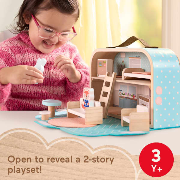 mattel Fisher-Price Wooden Carry Along Dollhouse Portable Playset For Preschool Kids 15 Pieces