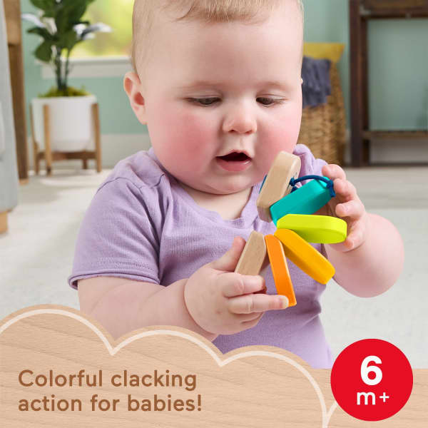 mattel Fisher-Price Wooden Clacker Caterpillar Developmental Activity Rattle Toy For Baby 1 Wood Piece