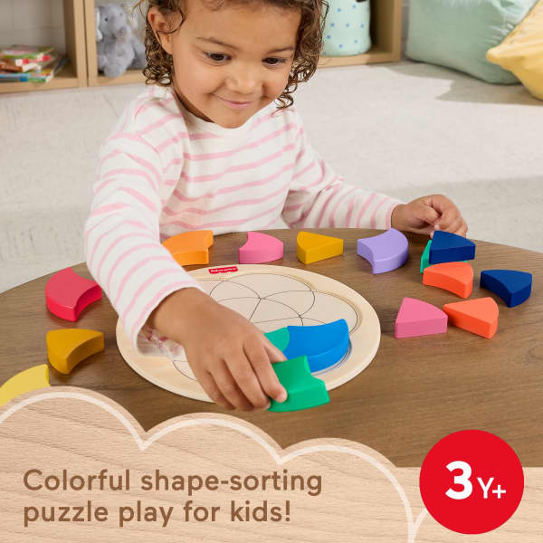 mattel Fisher-Price Wooden Color Wheel Puzzle Shape-Sorting Play For Preschool Kids 19 Wood Pieces