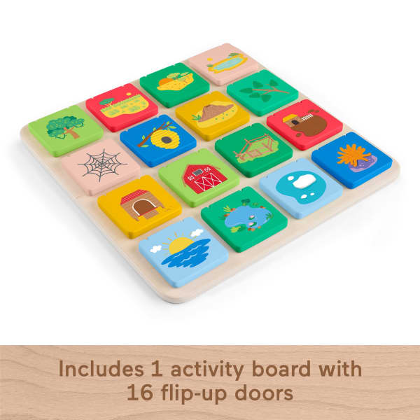 Mattel Fisher-Price Wooden Flip & Reveal Busy Activity Board Learning Toy For Preschool Kids