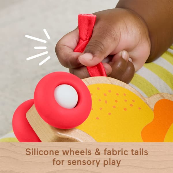 Mattel Fisher-Price Wooden Push Along Animals Lion & Zebra Toy Vehicles For Baby Crawling Play