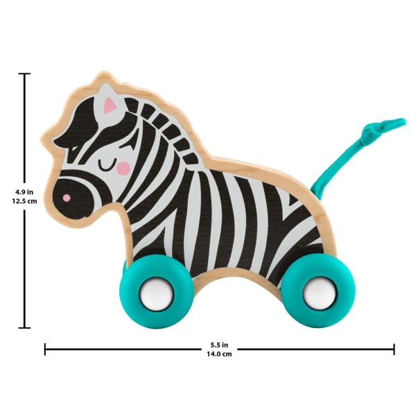 Mattel Fisher-Price Wooden Push Along Animals Lion & Zebra Toy Vehicles For Baby Crawling Play