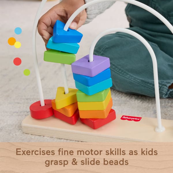 Mattel Fisher-Price Wooden Rainbow Bead Bar Maze Baby & Toddler Developmental Toy 1 Wood Piece