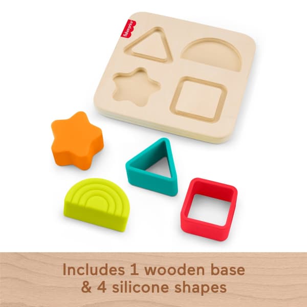Mattel Fisher-Price Wooden Silicone Puzzle Shape-Sorter Developmental Toy For Baby 5 Pieces