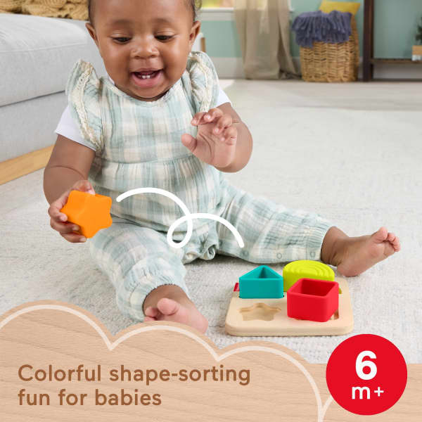 mattel Fisher-Price Wooden Silicone Puzzle Shape-Sorter Developmental Toy For Baby 5 Pieces