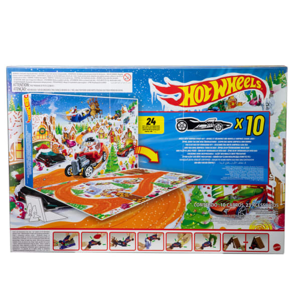 Mattel Hot Wheels 2025 Advent Calendar With 10 Toy Vehicles In 1:64 Scale & 24 Accessories